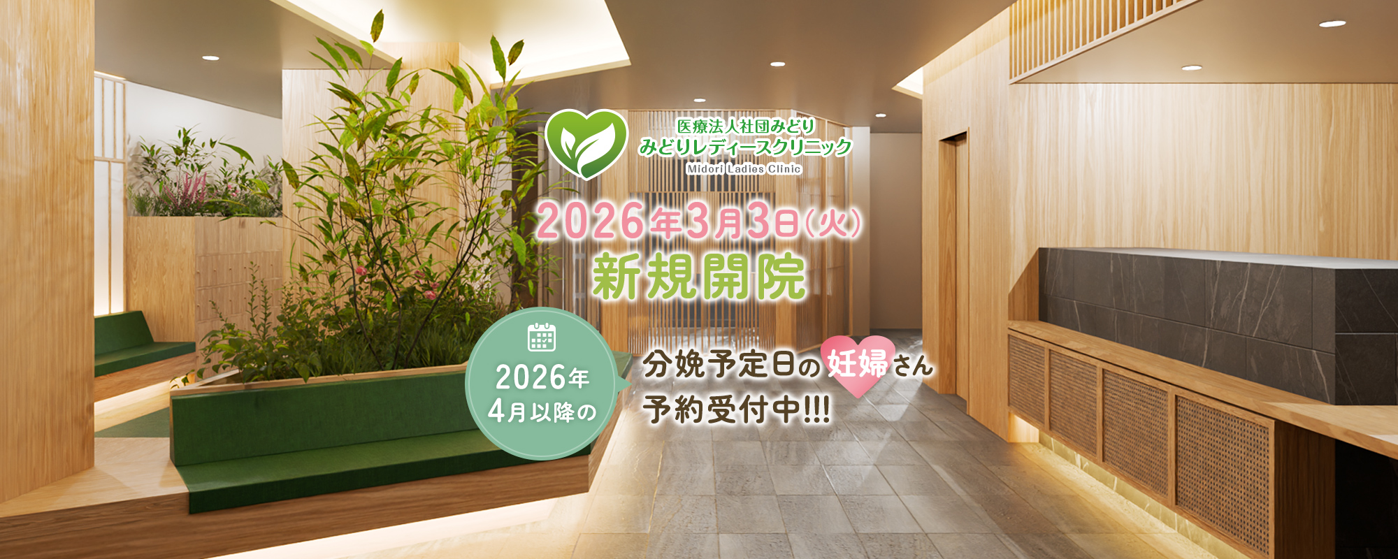医療法人社団みどり みどりレディースクリニック Midori Ladies Clinic 2026年3月3日（火）新規開院 2026年4月以降の分娩予定日の妊婦さん予約受付中！！！